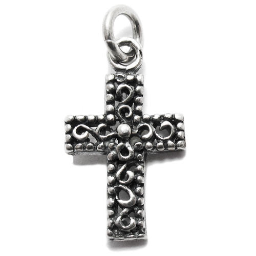 Intricate Psychedelic Swirl Patter Cross Charm in Sterling Silver