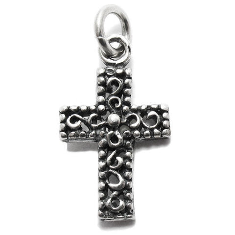Intricate Psychedelic Swirl Patter Cross Charm in Sterling Silver