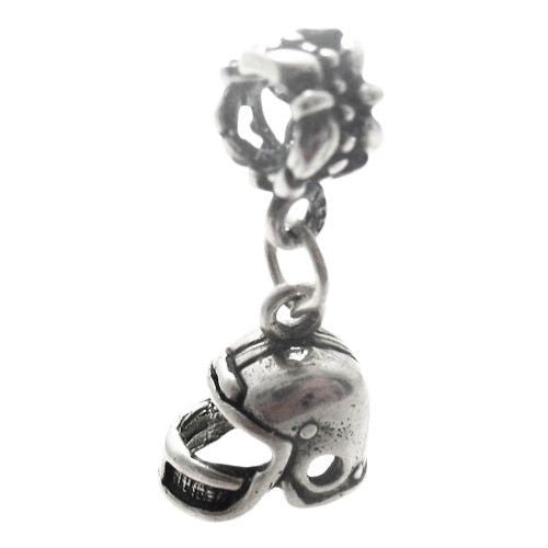 Football Helmet Charm with Euro Bead. 3D Sterling Silver
