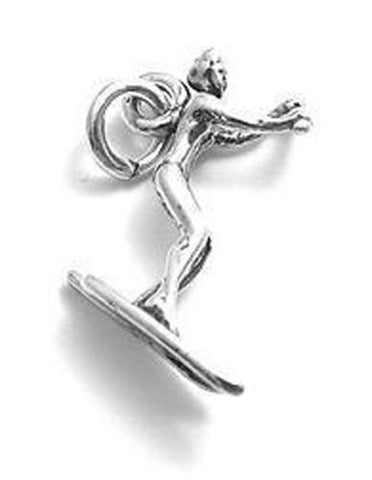 Water Skier Charm in 3D. Sterling Silver