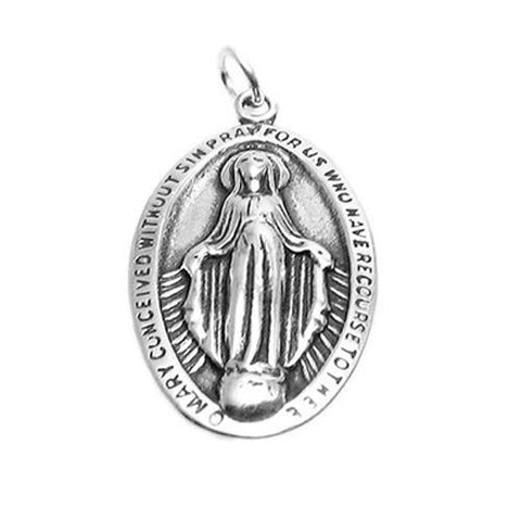 St. Mary Miraculous Medal (26mm) Artistic Interpretation. Sterling Silver