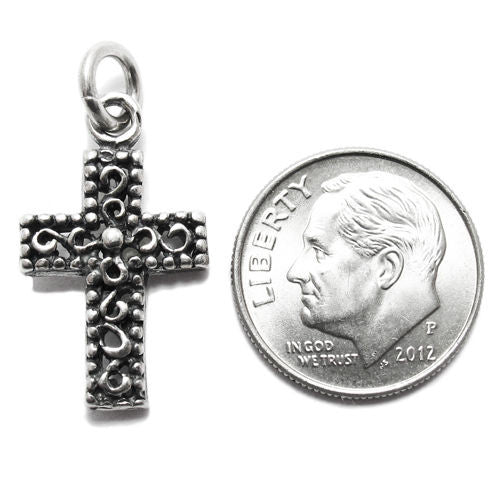 Intricate Psychedelic Swirl Patter Cross Charm in Sterling Silver