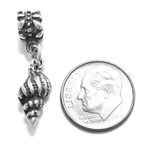 Snail Shell Charm in 3D with Euro Bead. Sterling Silver