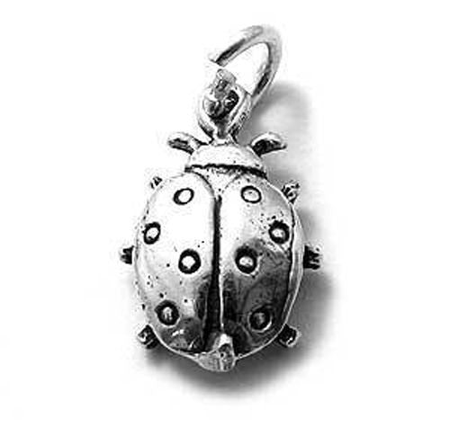 Ladybug Charm in 3D. Sterling Silver.
