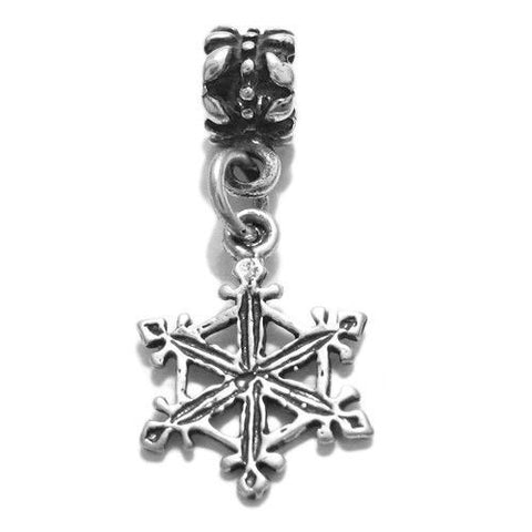 Snowflake Charm in 3D with Euro Bead. Sterling Silver
