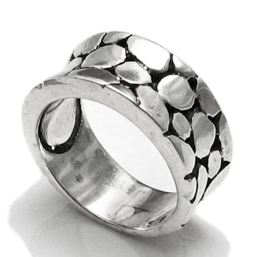 Beautiful and unique concave center pebble in stream ring. Wholesale sterling silver rings. main photo.