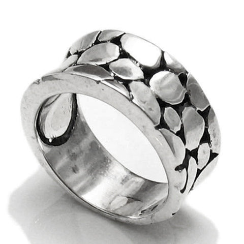 Beautiful and unique concave center pebble in stream ring. Wholesale sterling silver rings. main photo.