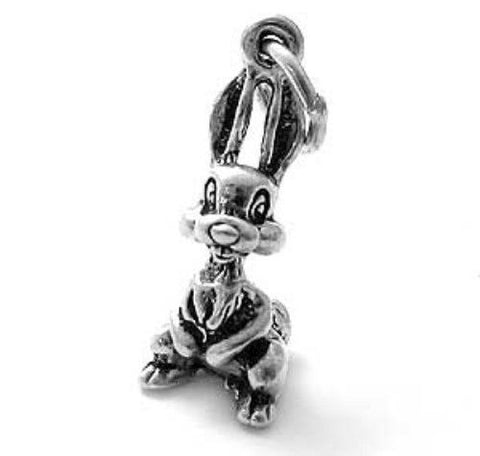 Bunny Rabbit Charm in 3D. Sterling Silver.