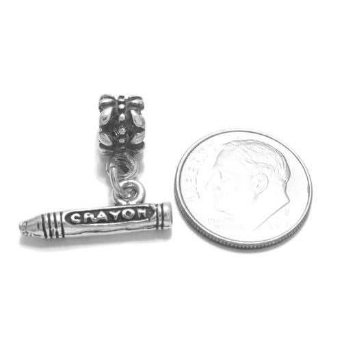 Crayon Charm in 3D with Euro Bead. Sterling Silver