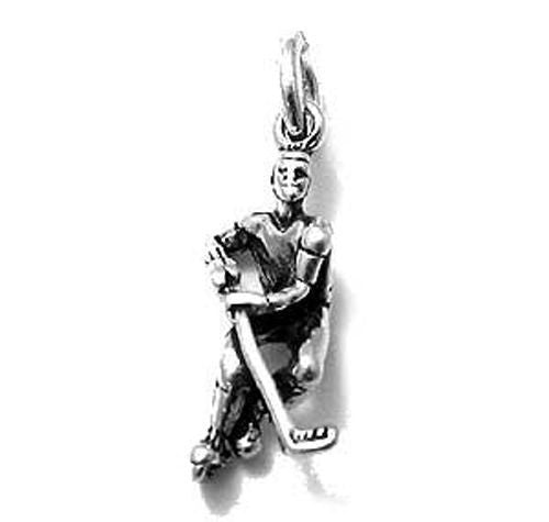 Hockey Player in Action Charm. Sterling Silver