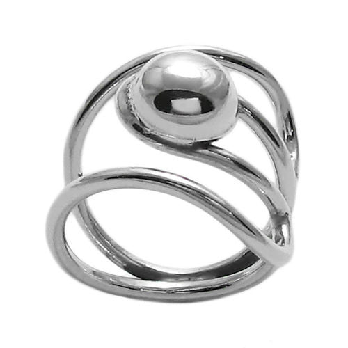 Unique and Artistic Ball Caught in Rails Ring in Sterling Silver.