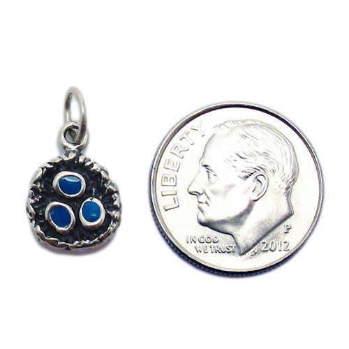 Birds Nest Charm with Blue Enamel Eggs in Sterling Silver.
