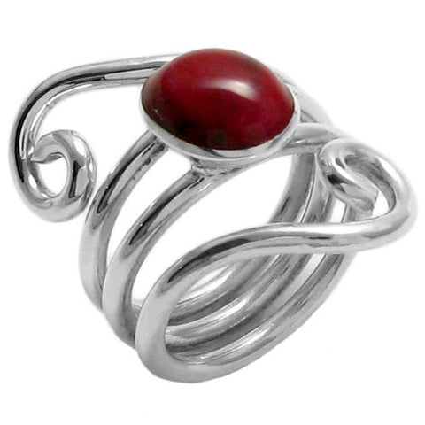 Twisty and Loopy Wrap Ring with Red Jasper. Wholesale sterling silver rings. Main photo.