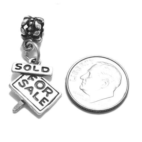 Realtor "For Sale" and "Sold" Sign Charm with Euro Bead. Sterling Silver