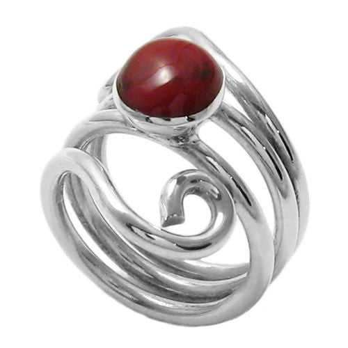 Twisty and Loopy Wrap Ring with Red Jasper. Wholesale sterling silver rings. Alternate photo.