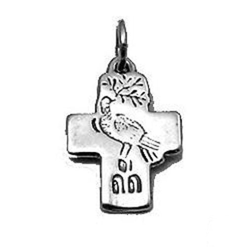 Peace Dove on Cross Charm in Sterling Silver