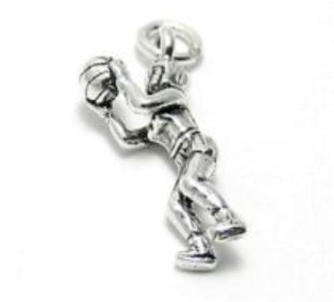 Female Basketball Player Charm in 3D. Sterling Silver
