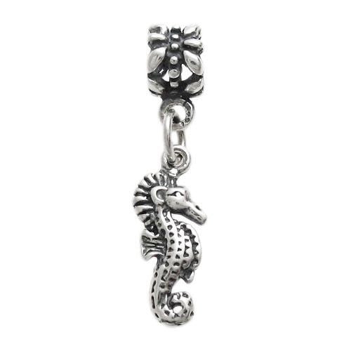 Seahorse Charm in 3D with Euro Bead. Sterling Silver