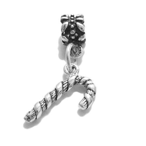 Candy Cane Charm with Euro Bead. Sterling Silver