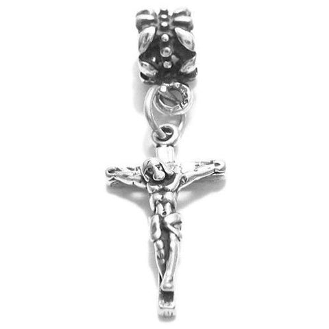 Jesus Crucifixion with Euro Bead. Charm in Sterling Silver