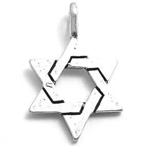 Star of David Charm in Interlocking Triangles. Sterling Silver