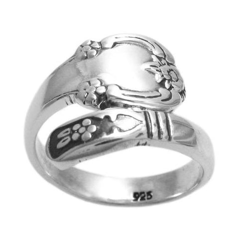 Floral Design Spoon Ring in Sterling Silver