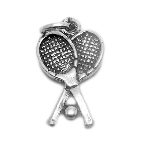 Pair of Tennis Racquets and Ball Charm in Sterling Silver