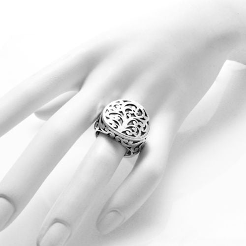 Intricate Swirled Floral Design Tree of Life Ring in Sterling Silver