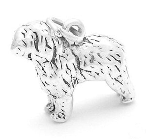 English Sheepdog Charm in 3D. Sterling Silver.