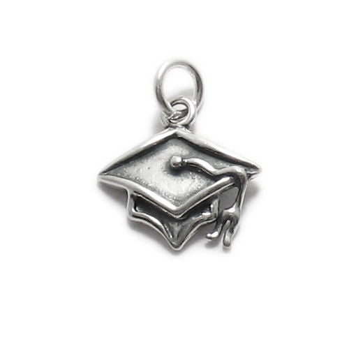 Graduation Cap with Tassel Charm. Sterling Silver