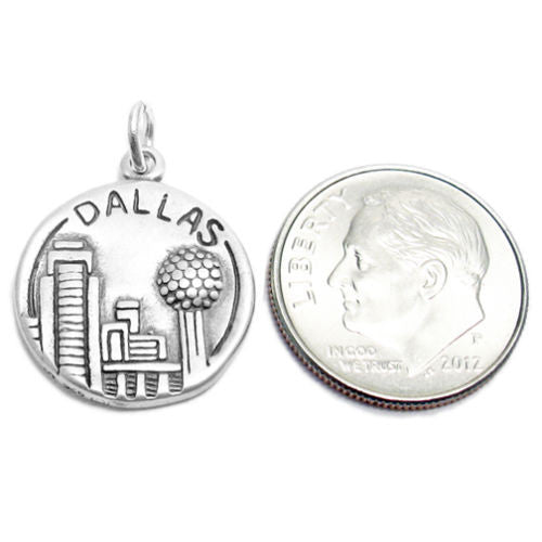 "Dallas" TX 2-Sided Charm with Euro Bead. Sterling Silver