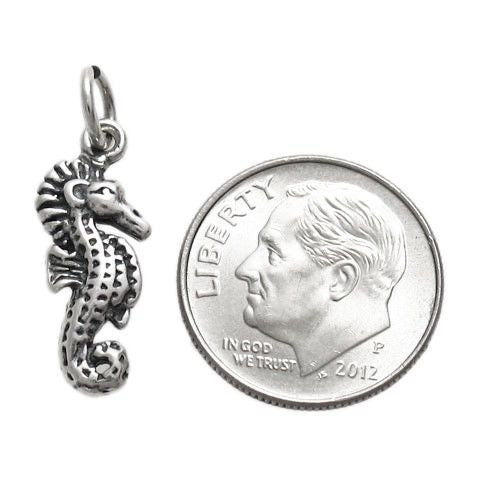 Seahorse Charm. 3D Sterling Silver