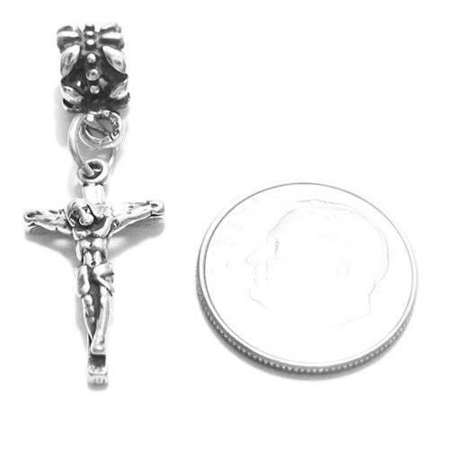 Jesus Crucifixion with Euro Bead. Charm in Sterling Silver