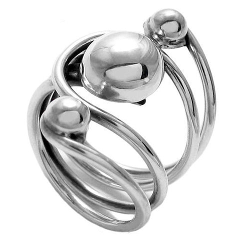 Unique and Artistic Three Ball in Slots Ring. Wholesale Sterling Silver Rings. Standard View.