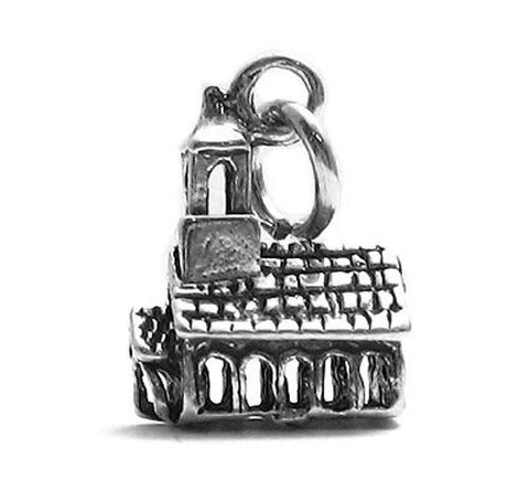 Pretty Church Charm in 3D. Sterling Silver