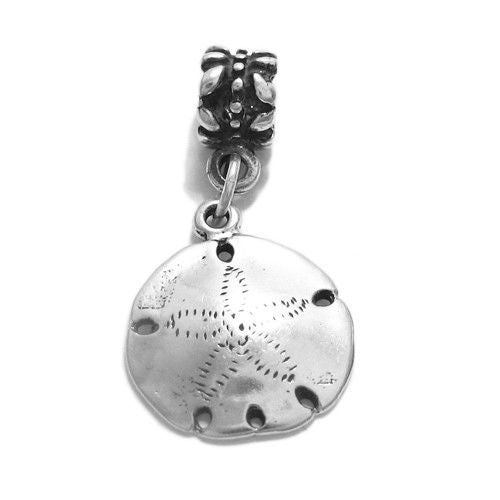 Sand Dollar Charm with Euro Bead. Sterling Silver