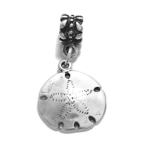 Sand Dollar Charm with Euro Bead. Sterling Silver