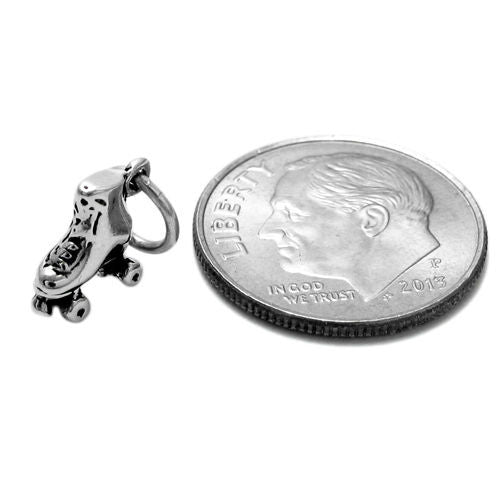 Roller Skate Charm in 3D. Sterling Silver