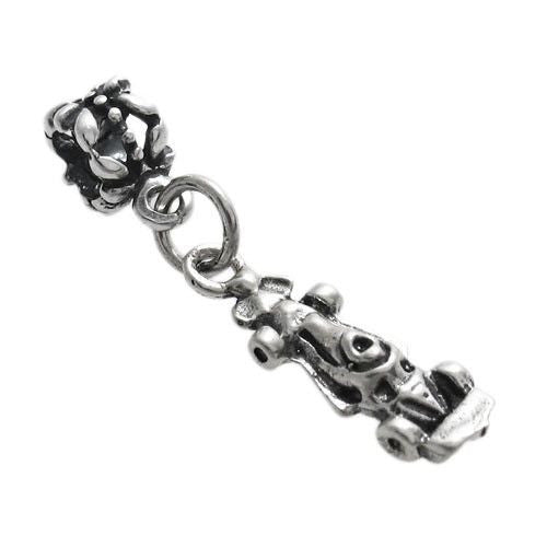 Race Car Charm in 3D with Euro Bead. Sterling Silver