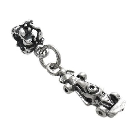 Race Car Charm in 3D with Euro Bead. Sterling Silver