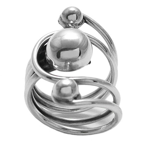 Unique and Artistic Three Ball in Slots Ring. Wholesale Sterling Silver Rings. Straight View.