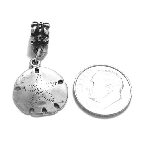 Sand Dollar Charm with Euro Bead. Sterling Silver