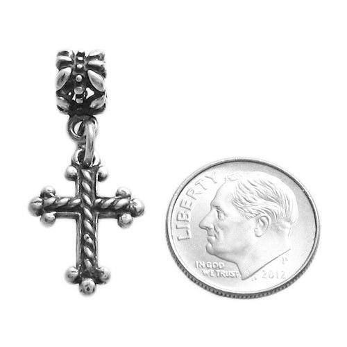 Fancy Cross with Euro Bead Charm in Sterling Silver