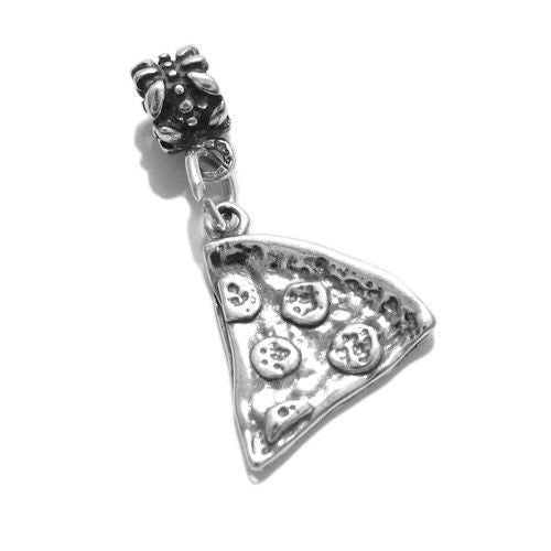 Pepperoni Pizza Slice Charm in 3D. Sterling Silver
