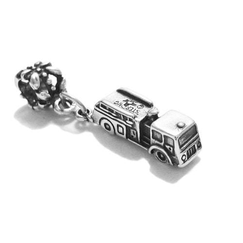Firetruck Charm with Euro Bead. Sterling Silver