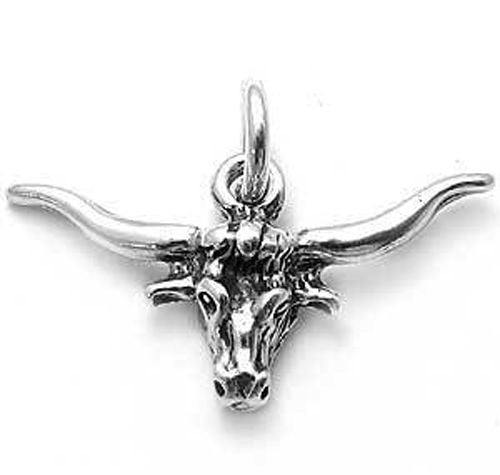 Longhorn Steer Charm in 3D. Sterling Silver