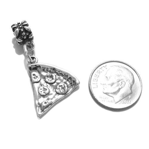 Pepperoni Pizza Slice Charm with Euro Bead. Sterling Silver