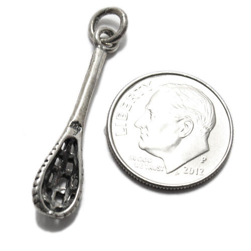 Lacrosse Stick Charm in 3D. Sterling Silver
