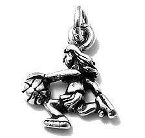 Girl Basketball Player in Mid-Dribble Charm. Sterling Silver