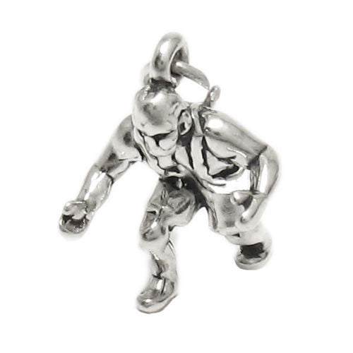 Grappling Wrestler Charm in 3D. Sterling Silver
